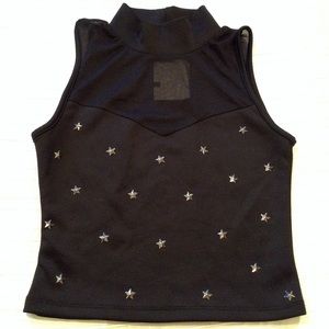 Turtleneck Silver Star Embellished Mesh Top